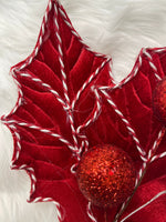 
              15" Velvet Peppermint Large Holly Pick- (Sold in Set of 2)
            