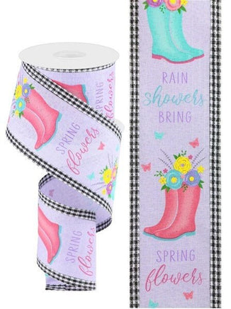 Rainboot Floral W/Gingham Ribbon- 2.75"X10y