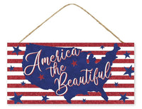 
              America The Beautiful Hanging Sign- 12.5"L X 6"H
            