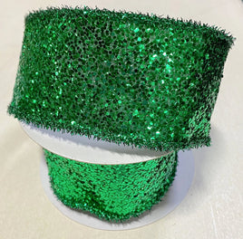 Mardi Gras Bold Emerald Glitter Ribbon-2.5"X5yd