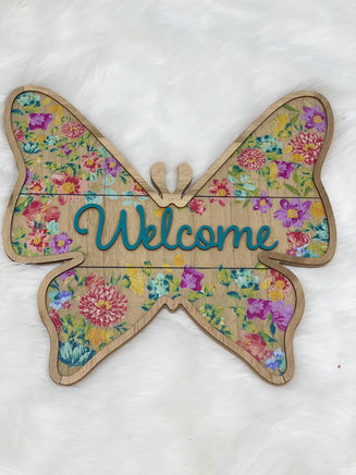 WELCOME Wood Butterfly Decor