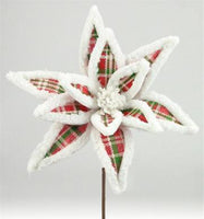 
              19" Plaid Poinsettia Stem- Red/Emerald/White
            