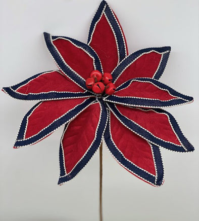 24" Felt w/Trim Edge Poinsettia Stem- Red/Blue