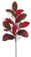 
              36" Mixed Magnolia Spray in Burgundy/Red/Green Metallic Mixed with Velvet and Sequined Leaves.
            