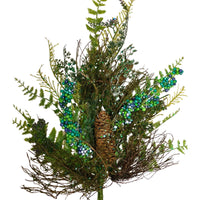 
              29 INCH MIXED GREEN FOLIAGE WITH GLITTER, BERRIES, FERN, AND PINE CONE SPRAY
            