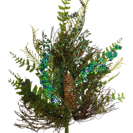 29 INCH MIXED GREEN FOLIAGE WITH GLITTER, BERRIES, FERN, AND PINE CONE SPRAY