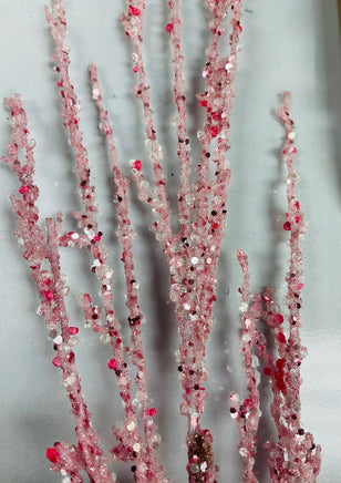 37" Sequin Glitter Ice Twig Spray- Pink