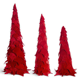 Set of 3- Red Holly Leaf Cone Trees