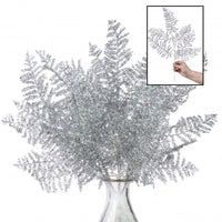 
              21" Silver Glitter Tinsel Fern Floral Spray
            