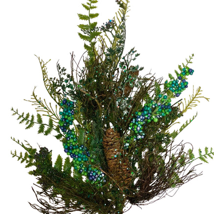 29 INCH MIXED GREEN FOLIAGE WITH GLITTER, BERRIES, FERN, AND PINE CONE SPRAY