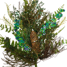 29 INCH MIXED GREEN FOLIAGE WITH GLITTER, BERRIES, FERN, AND PINE CONE SPRAY