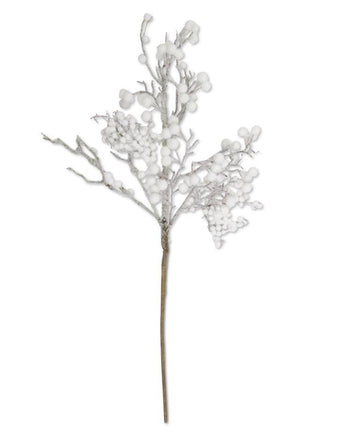 30" White Flocked Berry Stem