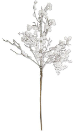 30" White Flocked Berry Stem