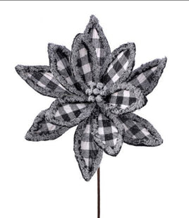 24" Frost Edge Country Check Poinsettia Stem- Black/White