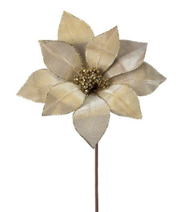 24" Metallic Mirror Fabric Poinsettia Stem- Gold