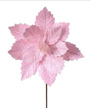 20" Sugared Pink Poinsettia Stem