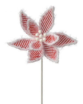 24" Tinsel Edge Peppermint Poinsettia Stem