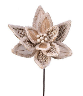 24" Woven Tweed/Burlap Poinsettia Stem- Beige