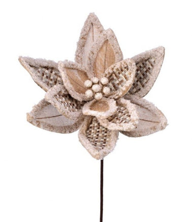 24" Woven Tweed/Burlap Poinsettia Stem- Beige