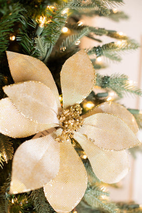 24" Metallic Mirror Fabric Poinsettia Stem- Gold