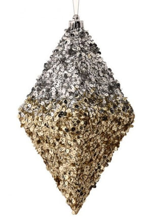 14" Champagne/Silver Sequin Finial Ornament