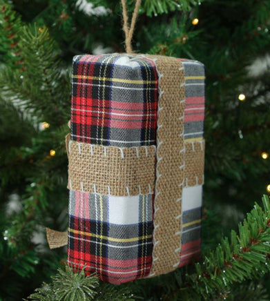 Plaid Fabric Present Ornament