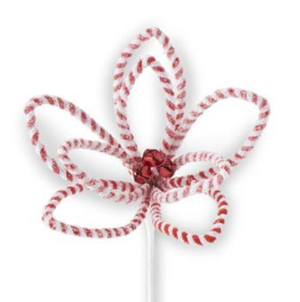 24" Glittered Snowy Red & White Striped Poinsettia Stem w/Bel