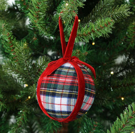 Plaid Fabric Ball Ornament- Set of 3