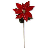 
              30" Red Velvet Poinsettia Stem w/Sequins Gold Trim & Center
            