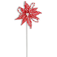 
              24" Snowy Glittered Red Poinsettia w/Striped Accents
            