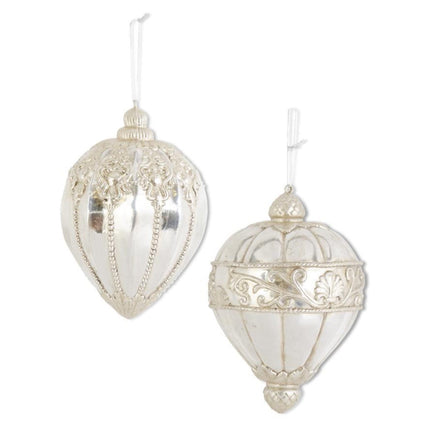 Set of 2-Assorted Silver Glittered Shatterproof Finial Ornaments