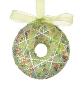 4" Green Doughnut w/Icing & Sprinkles Ornament