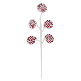 22" Glittered Red & White Flocked Lollipop Spray