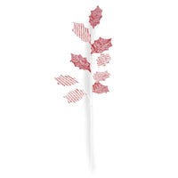 
              30" Glittered Red & White Flocked Fabric Holly Leaf
            