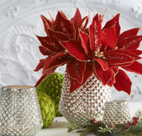 
              30" Red Velvet Poinsettia Stem w/Sequins Gold Trim & Center
            