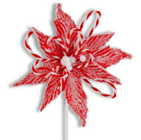 
              24" Snowy Glittered Red Poinsettia w/Striped Accents
            