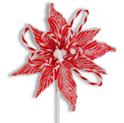 24" Snowy Glittered Red Poinsettia w/Striped Accents