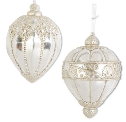 Set of 2-Assorted Silver Glittered Shatterproof Finial Ornaments