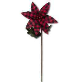 30" Red and Black Buffalo Check Poinsettia Stem