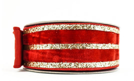 Red Velvet Glitter Stripes Ribbon-2.5"X10yd