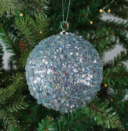 Blue Glitter Confetti Ball Ornament