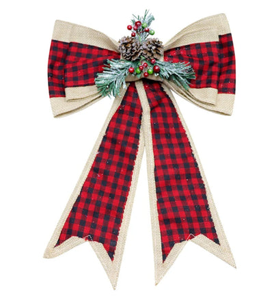 22" Red Plaid & Burlap Bow