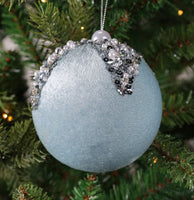 
              Beaded Blue Velvet Ball Ornament
            