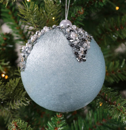 Beaded Blue Velvet Ball Ornament