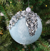 
              Beaded Blue Velvet Ball Ornament
            