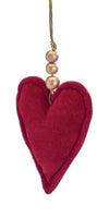 
              Red Velvet Heart Ornament with Gold Wood Beads
            