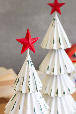 Set of 2 White Painted Metal Christmas Trees