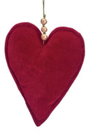 
              Red Velvet Heart Ornament with Gold Wood Beads
            