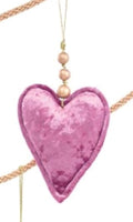 
              Crushed Velvet Heart Ornament with Gold Wood Beads
            