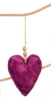 
              Crushed Velvet Heart Ornament with Gold Wood Beads
            